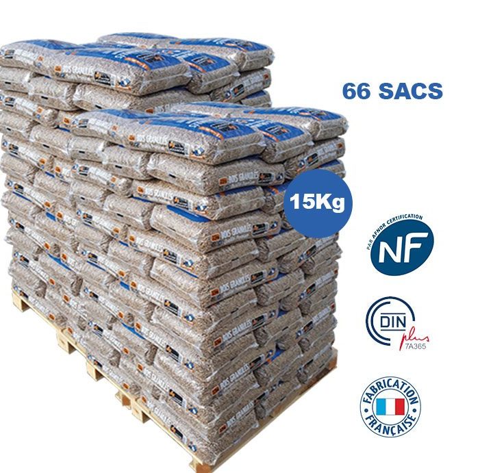 Granulés de bois français Premium — Palette de 66 sacs de 15 kg